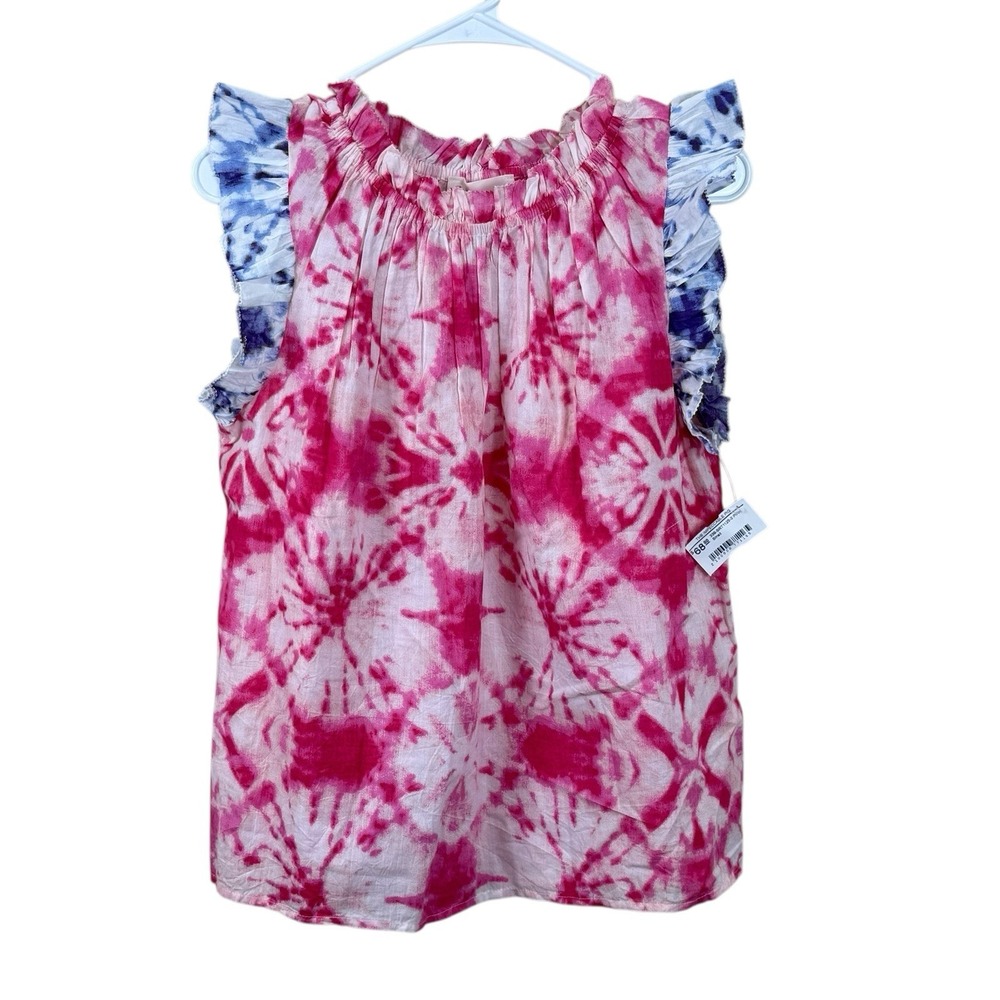 The Impeccable Pig Ruffle Flutter Sleeve Top Tie Dye Print Women's Size Small